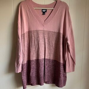 Lands' End Women’s Pink and Burgundy V-Neck Cotton Knit Sweater Sz 2X 20W-22W